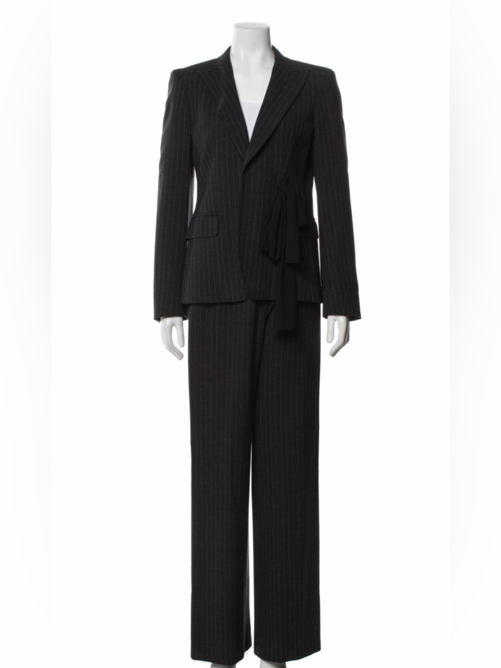 MaxMara Black Pinstripe Wide-Leg Trousers